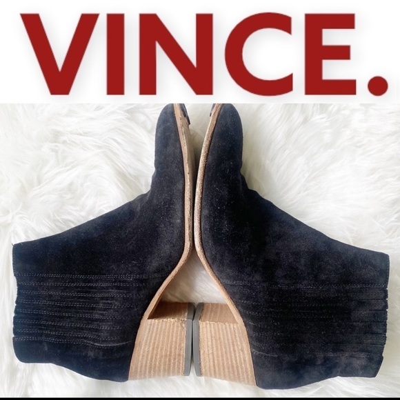 VINCE Haider Suede Chelsea Pull On Stacked Heel Ankle Bootie Black, Size 6 - Picture 6 of 14